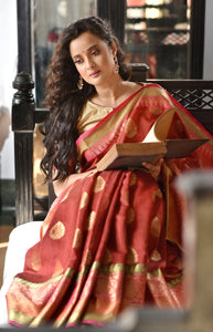 Red Resham Silk With Gold Buta Designer Saree
