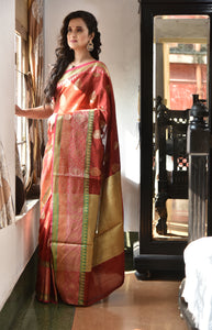 Red Resham Silk With Gold Buta Designer Saree