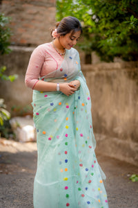 Dream - A Light Sea Green Designer Resham Silk Saree