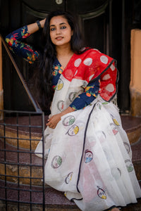 New Normal - A Designer Hand Block Printed Saree on Linen