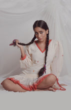 Load image into Gallery viewer, White and Red Handwoven Jamdani Jama (Dress)
