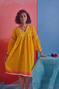 Yellow Handwoven Jamdani  Dress