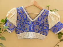 Load image into Gallery viewer, Hakoba Sleeves with Katan Banarasi Patch Blouse - Blue
