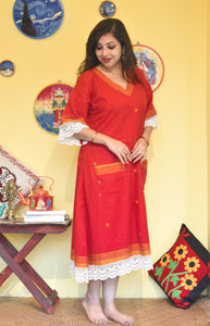 Red Handwoven Jamdani Jama (Dress)