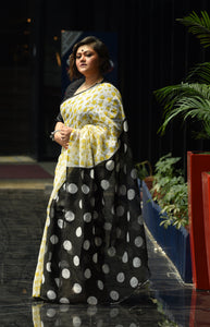 Swarnachampa - A Designer Hand Block Printed Saree on Pure Linen