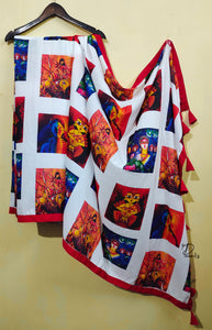 White Durga Saree with Red Solid Paar