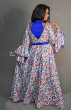 Load image into Gallery viewer, Feather Floral Printed Gown with Double Flared Bell Sleeve
