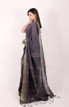 Load image into Gallery viewer, Pure Cottton Mongolgiri Saree (Charcoal Grey)
