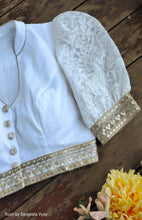 Load image into Gallery viewer, White Cotton Blouse with Puffed Chikankari Sleeves
