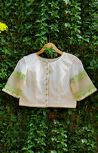 Load image into Gallery viewer, Chanderi Blouse with Green Chikankari Embroidery
