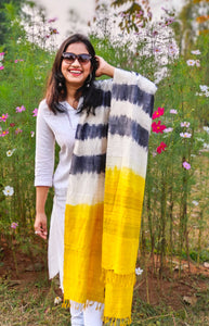 Aparajita - A Yellow and Black Stole on Assam Silk