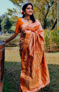 Padma - A Peach Assam Silk Saree