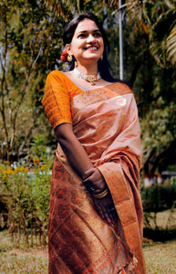 Padma - A Peach Assam Silk Saree