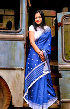 Load image into Gallery viewer, Meghmallar - A Blue Assam Cotton Saree
