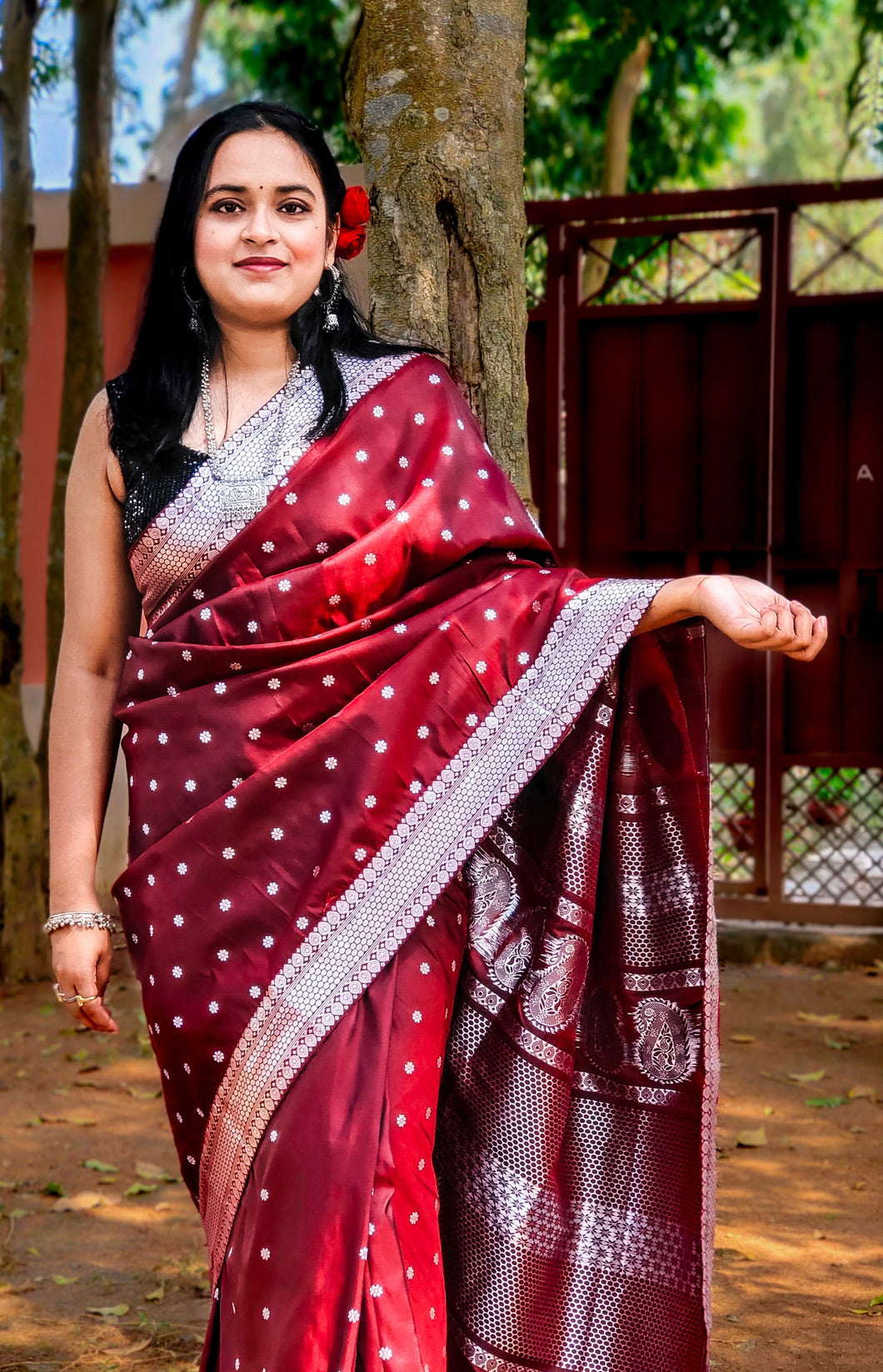 The Lady In Red - A Wine Red Assam Silk Saree