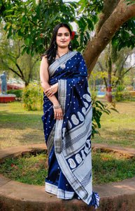 Heartbeat - A Navy Blue Assam Silk Saree