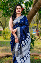 Load image into Gallery viewer, Heartbeat - A Navy Blue Assam Silk Saree

