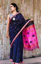 Load image into Gallery viewer, Vinyas - A Navy Blue Assam Cotton Saree
