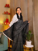 Load image into Gallery viewer, Badal - A Black Cotton Saree

