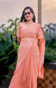 Sangeet - A Peach Crushed Saree