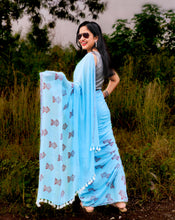 Load image into Gallery viewer, Morpho - A Block Printed Mulmul Cotton Saree
