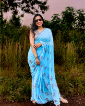 Load image into Gallery viewer, Morpho - A Block Printed Mulmul Cotton Saree
