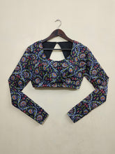 Load image into Gallery viewer, Churi: Black Full Sleeve Cotton Printed Backless Blouse

