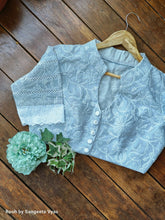 Load image into Gallery viewer, Grey Chikankari Blouse With Lace Sleeves
