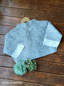Grey Chikankari Blouse With Lace Sleeves