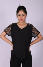 Load image into Gallery viewer, Black Top for Women Semi Transparent Sleeves
