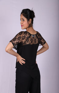 Black Top for Women Semi Transparent Sleeves
