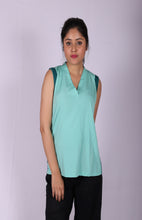 Load image into Gallery viewer, Pista and green shoulder pleat V neck Top
