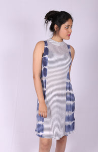 White-Blue Tie and Dye Striped Dress