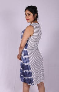 White-Blue Tie and Dye Striped Dress