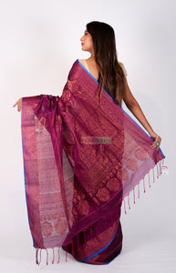 Cotton Silk Zari Work Saree (Purple)