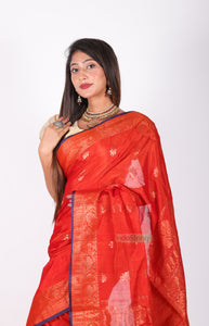 Cotton Silk Zari Work Saree (Orange)