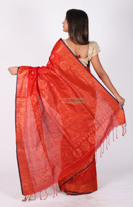 Cotton Silk Zari Work Saree (Orange)