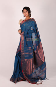 Handloom Cotton Meenakari Benarasi Saree with Zari work (Blue)