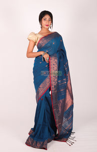 Handloom Cotton Meenakari Benarasi Saree with Zari work (Blue)