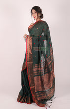 Load image into Gallery viewer, Handloom Cotton Meenakari Benarasi Saree with Zari work (Deep Green)
