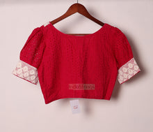Load image into Gallery viewer, Chikankari Puff Lace Sleeves Blouse (Pink)
