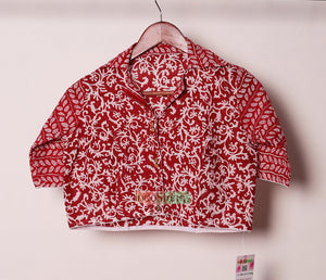 Shirt Collar Glass Sleeve Blouse (Red)