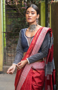 Red Bhagalpuri Raw Silk Designer Saree