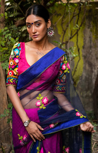 Rani Color Raw Silk Blouse With Multicolor Hand Embroidery Sleeves