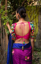 Load image into Gallery viewer, Rani Color Raw Silk Blouse With Multicolor Hand Embroidery Sleeves
