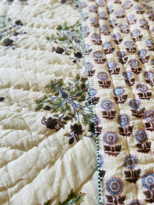 Blue Floral Print - Block Print Quilts