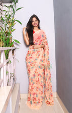 Load image into Gallery viewer, Selena- Rose Floral Chiffon Saree (Orange)
