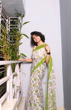 Load image into Gallery viewer, Zinnia- Flower Print Chiffon Saree (Light Green)
