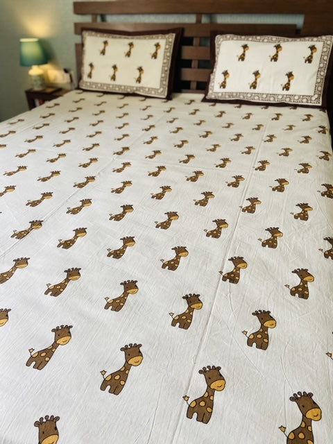 Brown Horse - Kid's King Size Block print Bedsheet