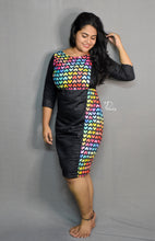 Load image into Gallery viewer, Multi-Colour Hearts &amp; Black Solid Bodycon Dress
